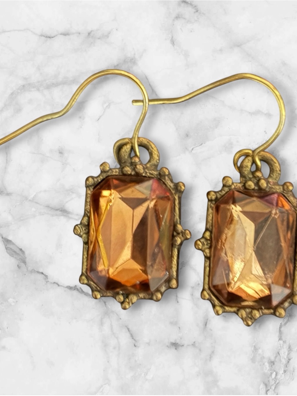 Vintage-Inspired Amber Crystal Drop Earrings